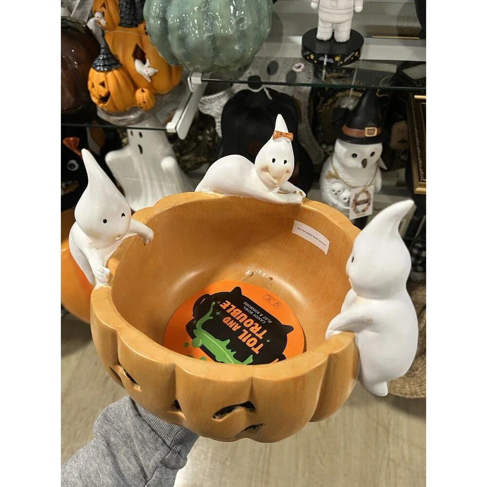 Toil and Trouble Halloween Jack O Lantern Pumpkin Candy Bowl Ghost Trio New